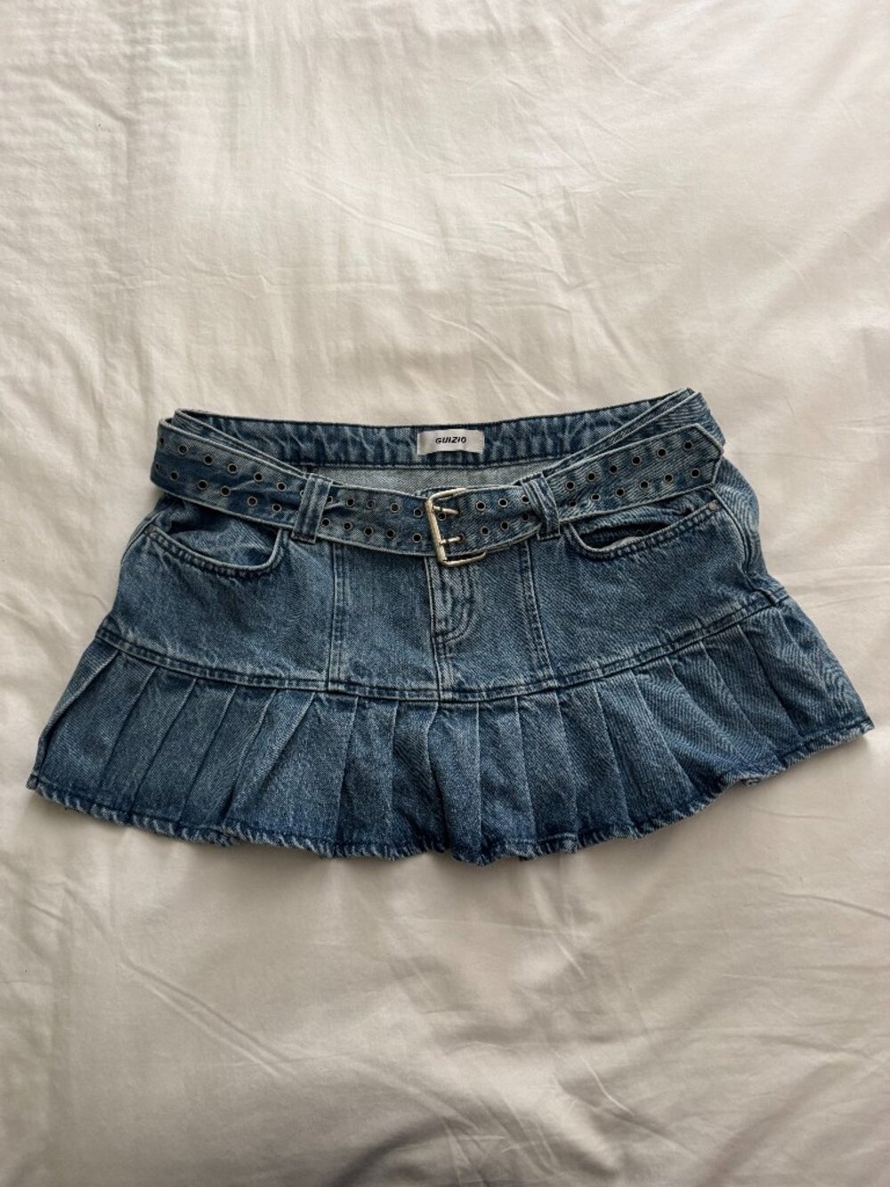 GUIZIO DENIM PLEATED MINI SKIRT SIZE L